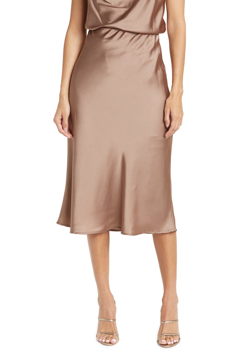Solid Satin Midi Skirt, Main, color, DUNE