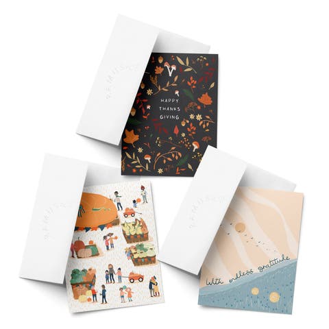 Thanksgiving, Pumpkin Thanksgiving, Endlesss Gratitude Fall/Autumn Greeting Card Pack Sets (3 ct, Assorted)