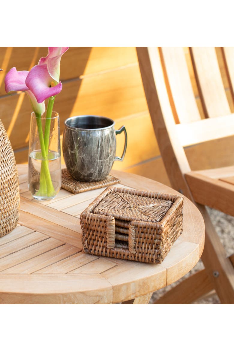 Artifacts Rattan Square Coasters - 7 piece set, Alternate, color, Honey Brown