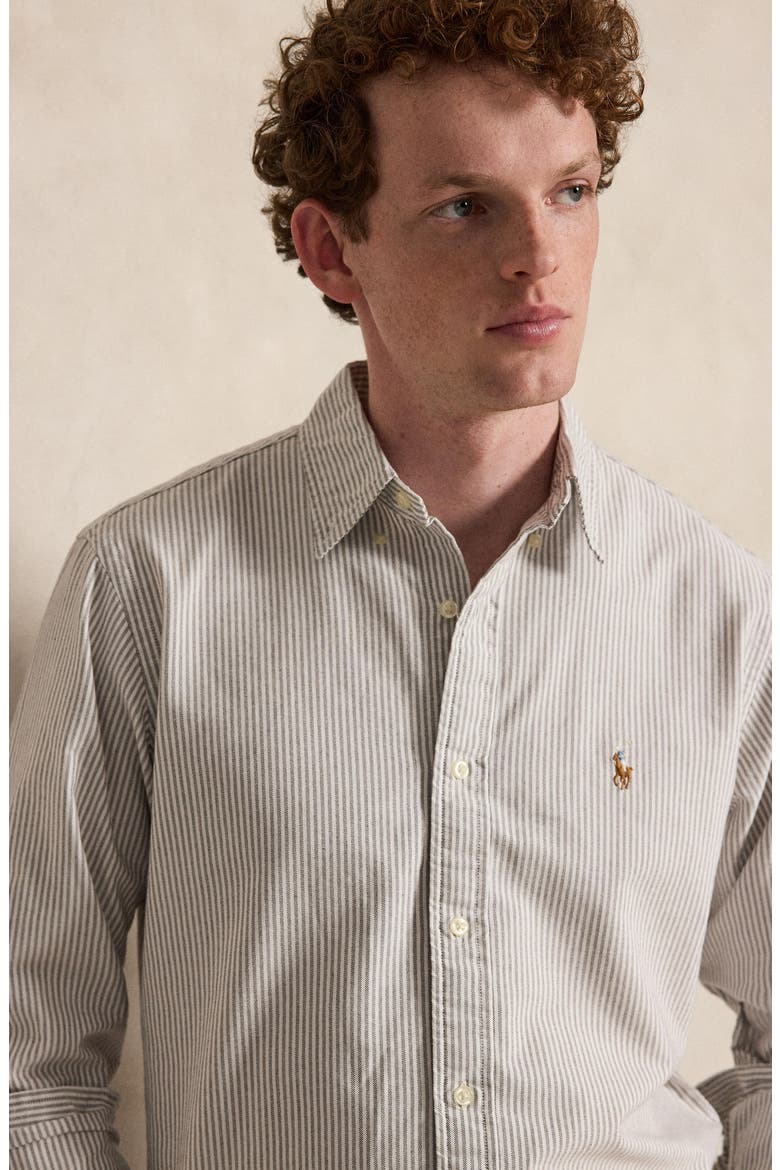 Classic Fit Striped Oxford Shirt, Alternate, color, NUTMEG BROWN WHITE