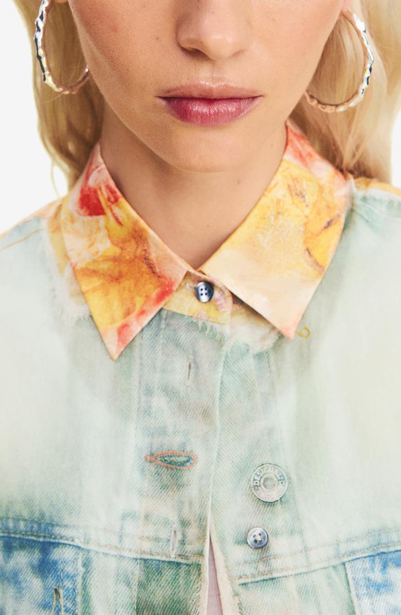 Desigual Mixed Media Button-Up Shirt, Alternate, color, Medium Beige