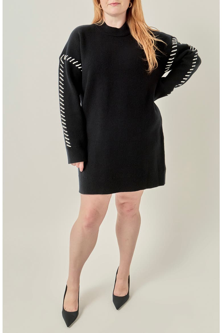 Whipstitched Knit Minidress, Main, color, BLACK/ IVORY