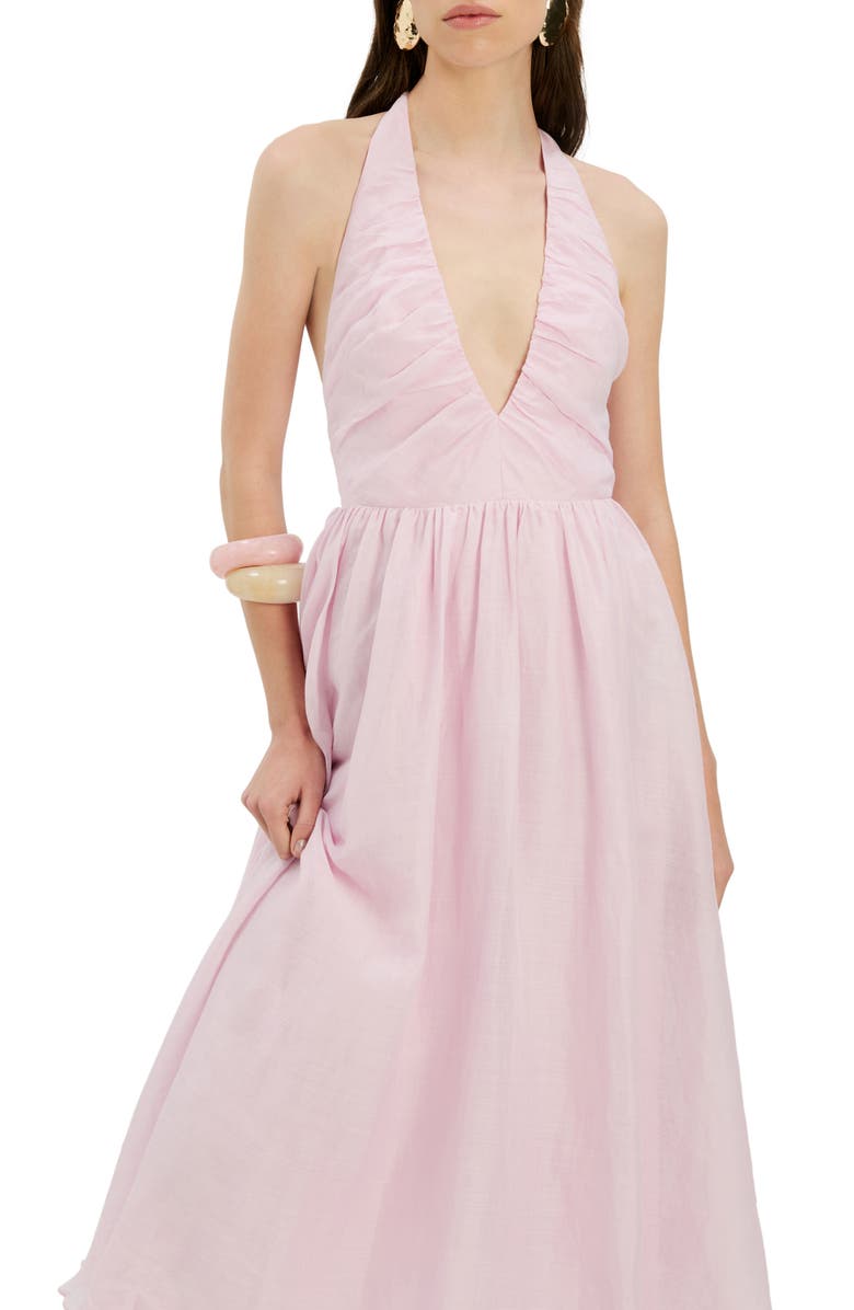Bardot Dorota Halter Fit & Flare Midi Dress, Alternate, color, Bliss Pink