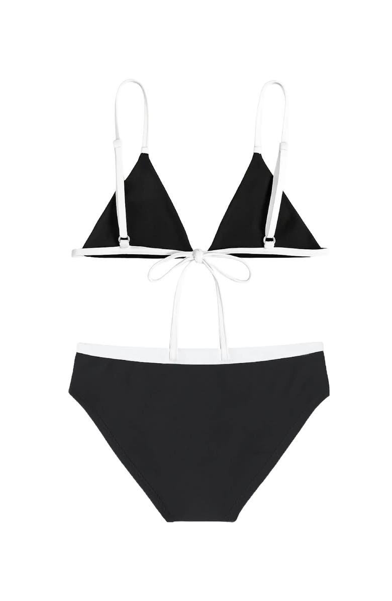 Limeapple Black and White Triangle String Bikini Swimsuit, Alternate, color, Black
