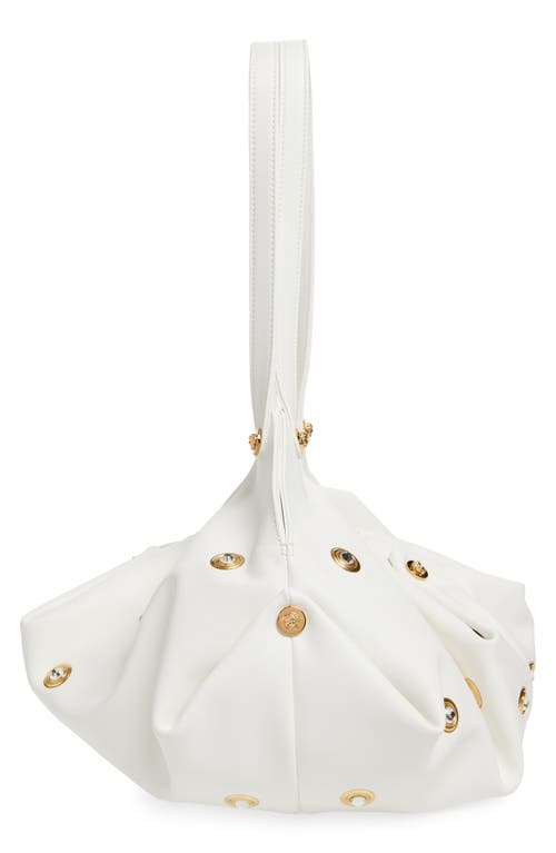 Versace Protea Crystal Stud Leather Shoulder Bag In Porcelain White Gold