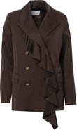 Gizia Shirt Collar Ruffle Detail Tailored Brown Jacket