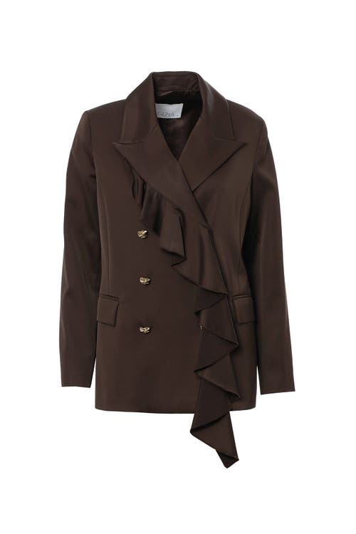 Gizia Shirt Collar Ruffle Detailed Brown Classic Jacket