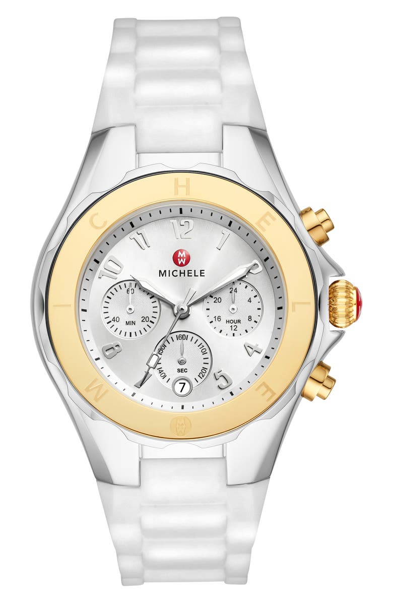 MICHELE Jellybean Silicone Strap Watch, 38mm, Main, color, Gold