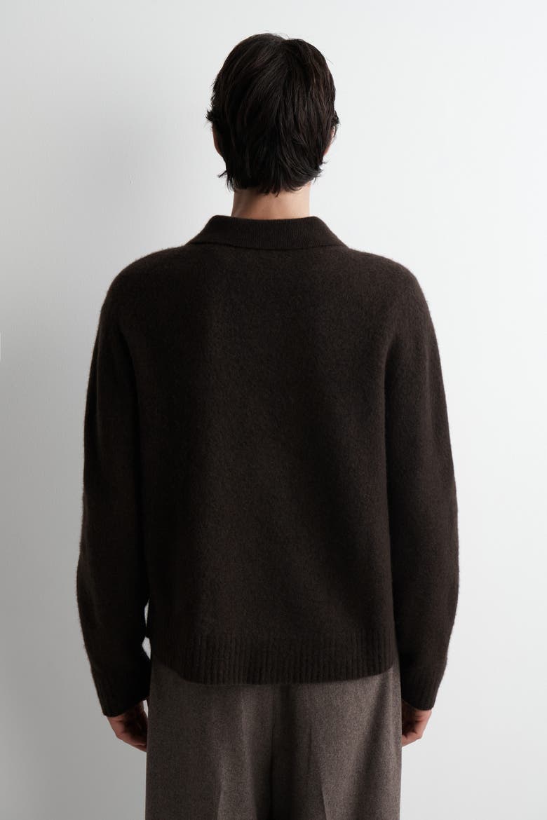 Brushed-Wool Polo Shirt, Alternate, color, DARK BROWN
