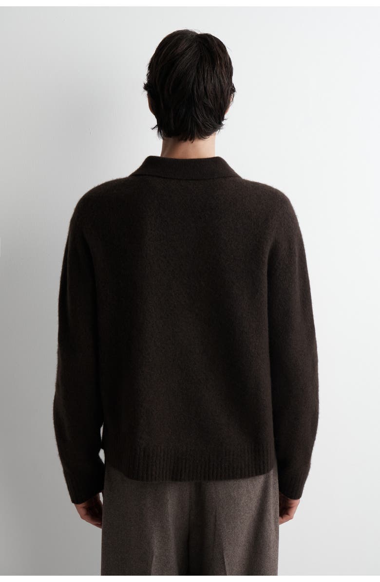COS Brushed-Wool Polo Shirt, Alternate, color, Dark Brown