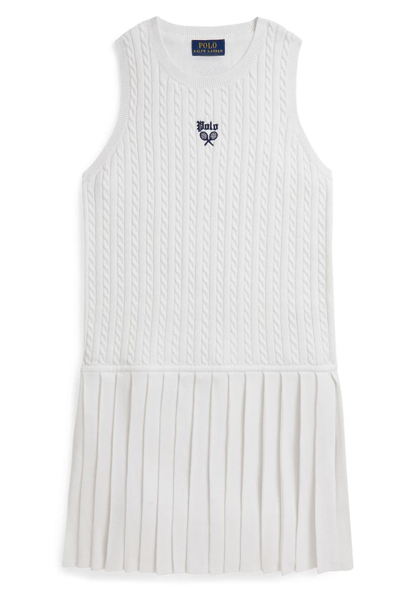 Kid's Cable Knit Crewneck Tennis Dress, Main, color, CERAMIC WHITE