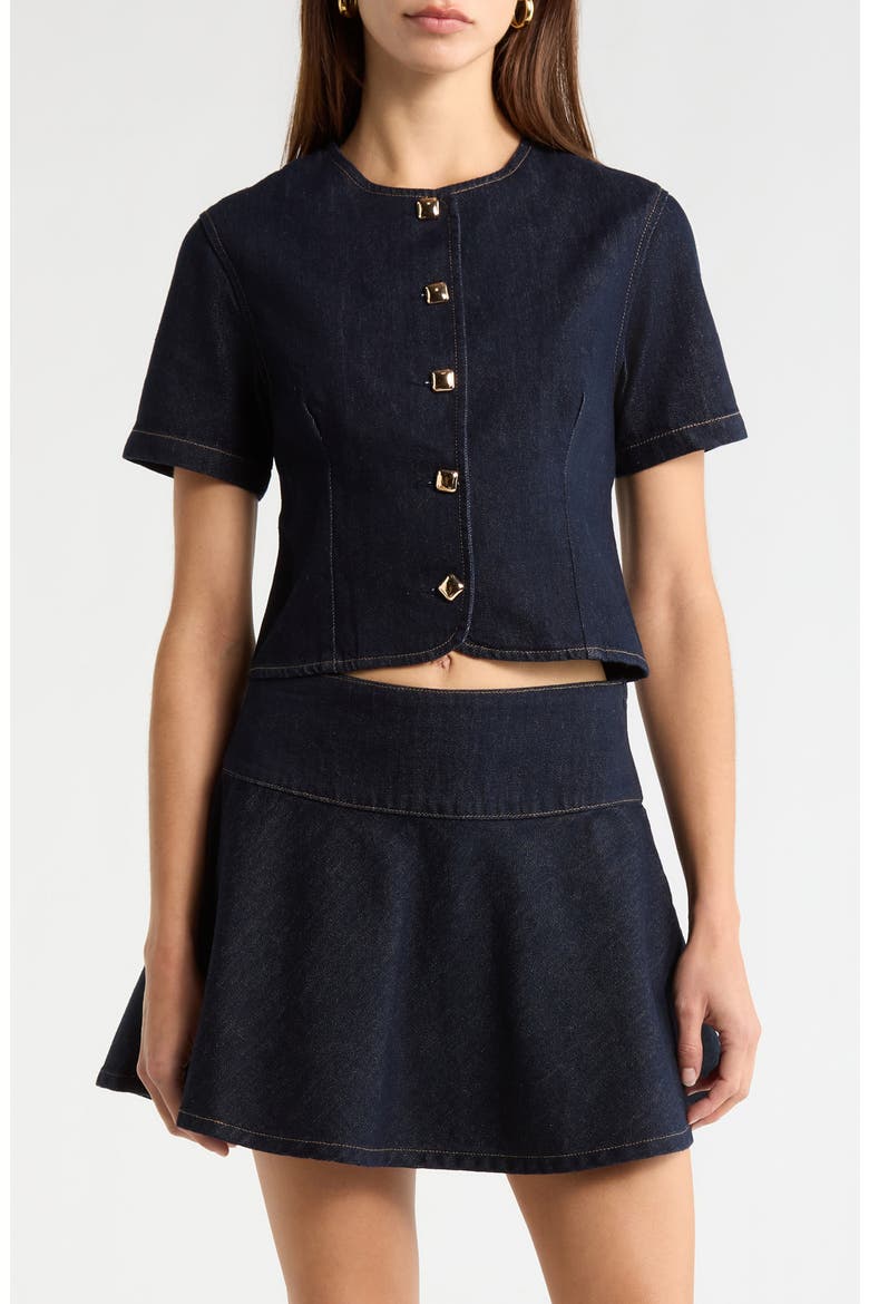 Lennon Short Sleeve Denim Jacket, Main, color, DARK DENIM