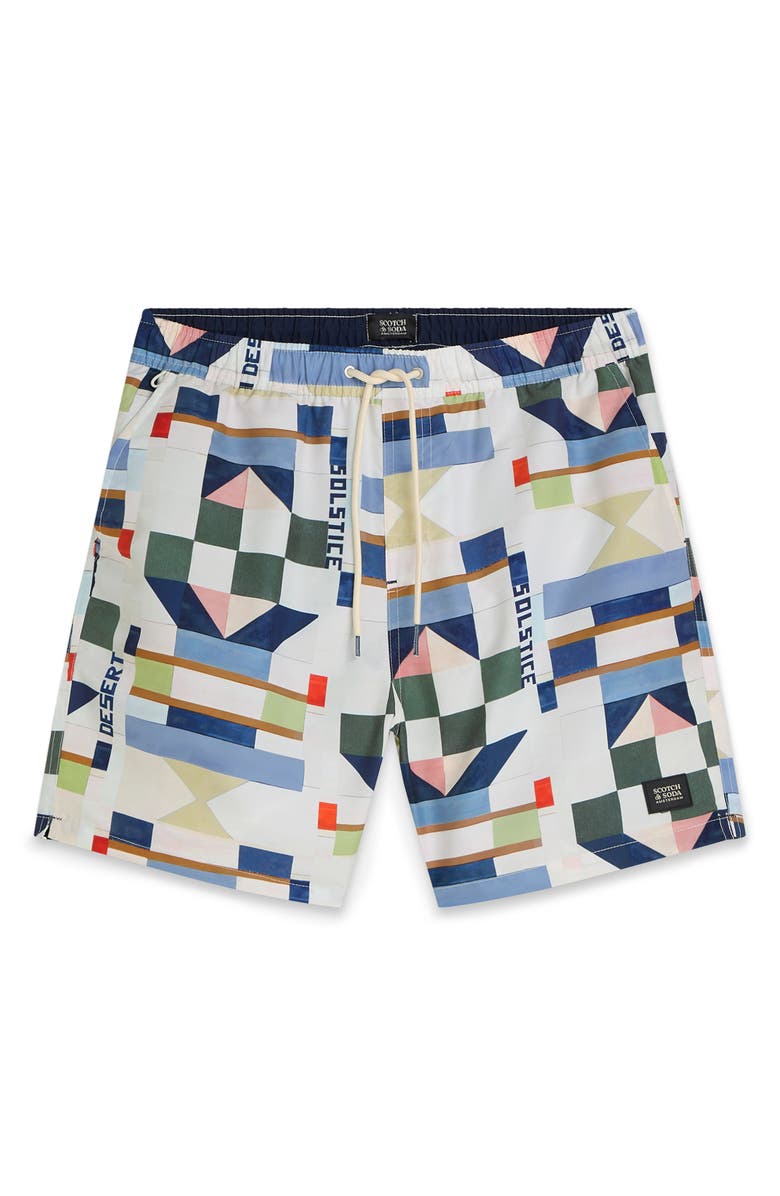 Scotch & Soda Patchwork Print Swim Trunks, Alternate, color, 