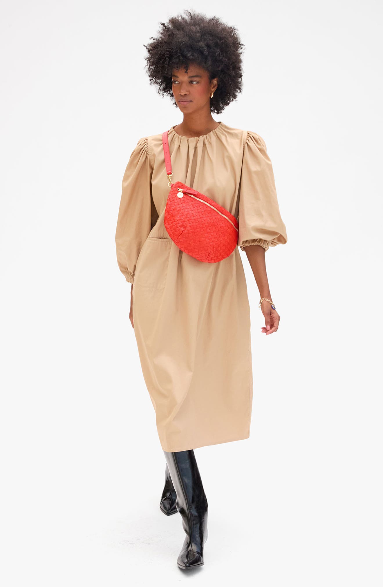 Clare V. Grande Woven Leather Belt Bag, Alternate, color, Bright Poppy