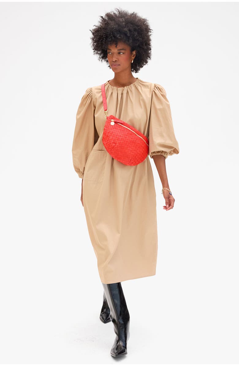 Clare V. Grande Woven Leather Belt Bag, Alternate, color, Bright Poppy