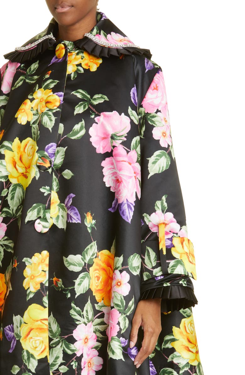 Richard Quinn Ella Floral Print Crystal Embellished Ruffle Trim Coat, Alternate, color, 