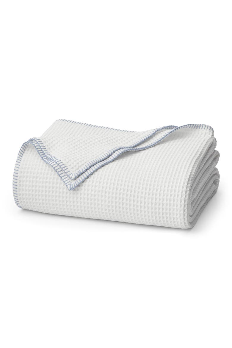 Organic Cotton Waffle Whipstitch Blanket, Main, color, WHITE/ HYDRANGEA