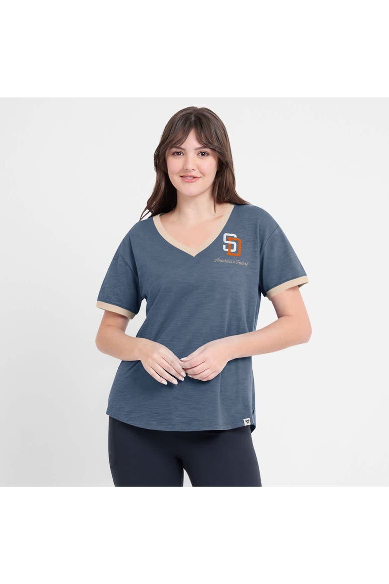 Women's Fanatics Navy San Diego Padres Binge Worthy Stadium Slub V-Neck T-Shirt, Alternate, color, Navy