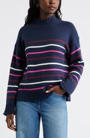 Caslon® Roll Neck Striped Sweater