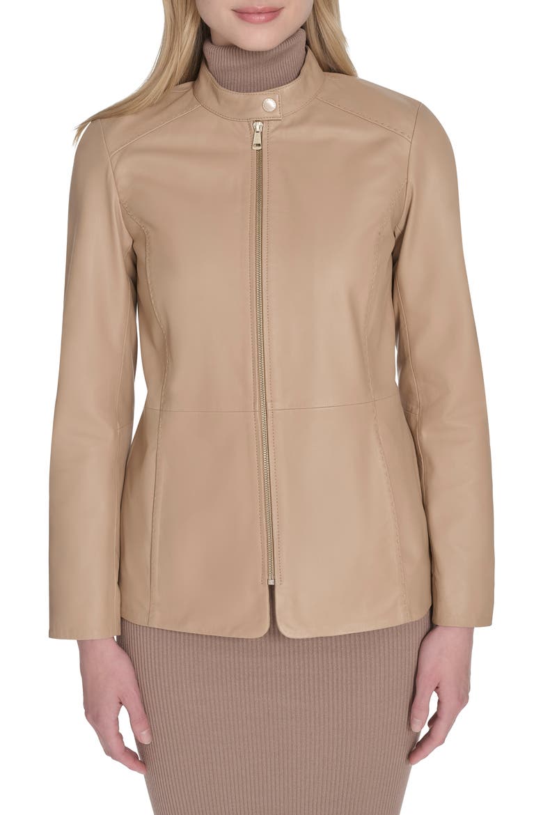 Leather Biker Jacket, Main, color, SESAME