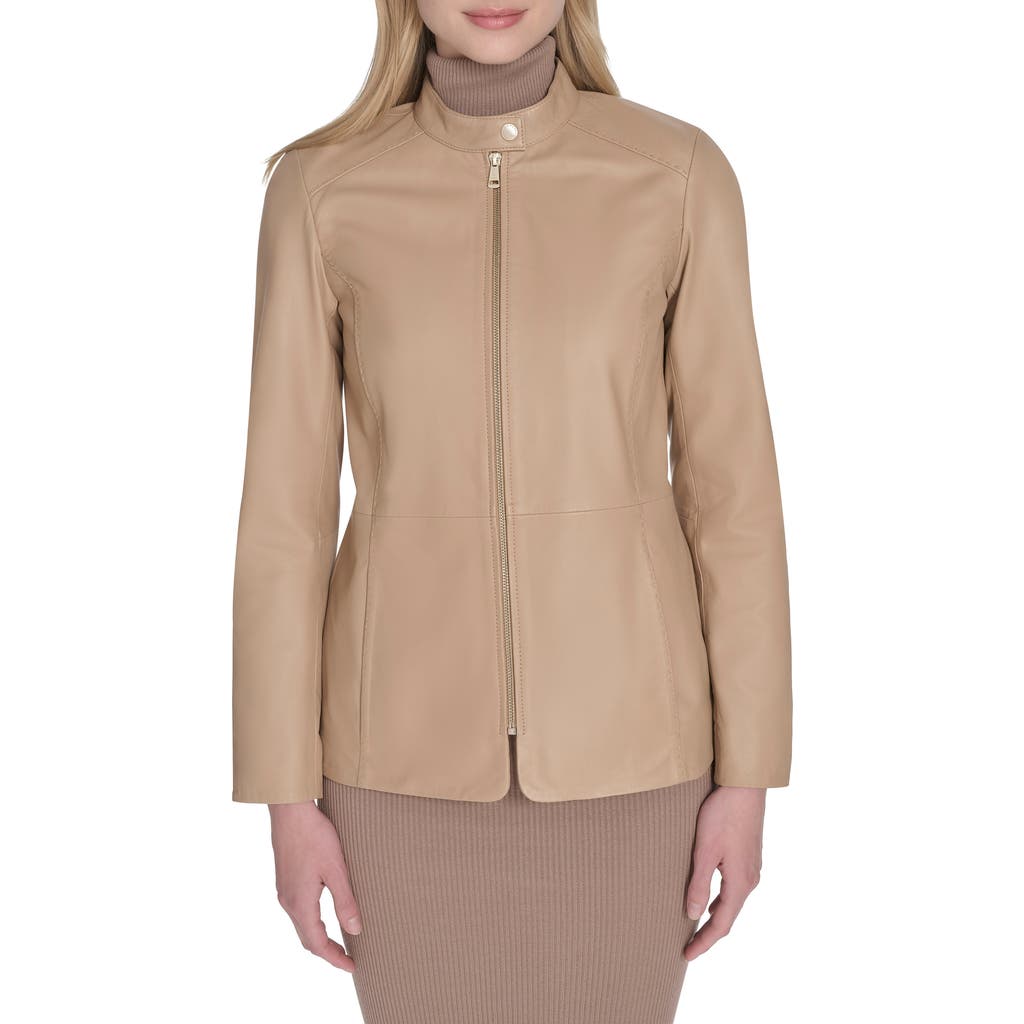 Cole Haan Leather Biker Jacket In Brown