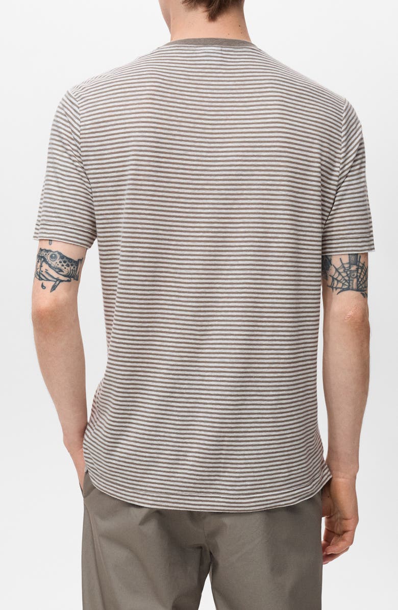 MANGO Slim Fit Stripe Linen Blend T-Shirt, Alternate, color, Off White