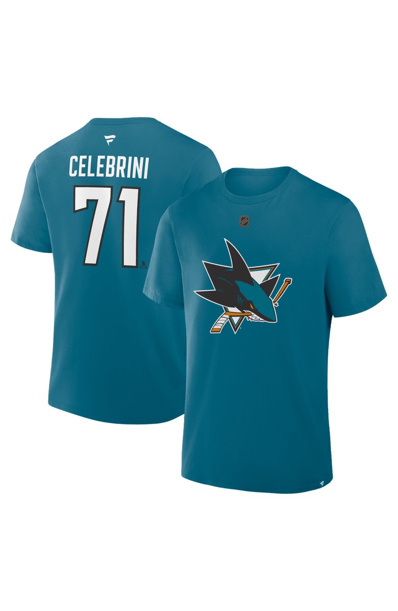 FANATICS Men's Fanatics Macklin Celebrini Teal San Jose Sharks Authentic Stack Name & Number T-Shirt, Main, color, Teal