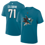 FANATICS Men's Fanatics Macklin Celebrini Teal San Jose Sharks Authentic Stack Name & Number T-Shirt