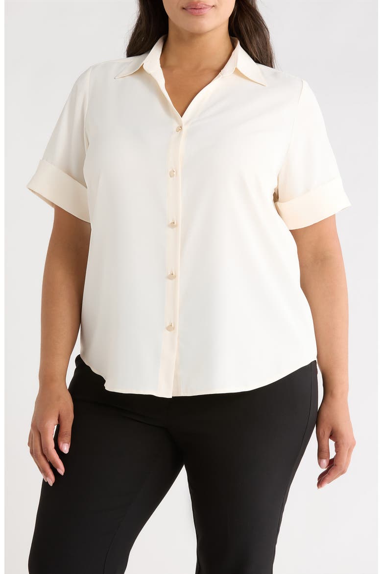 Short Sleeve Button-Up Shirt, Main, color, WHITE DOVE