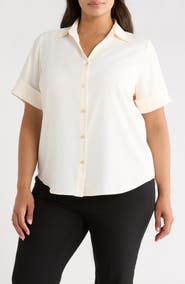 AK ANNE KLEIN Short Sleeve Button-Up Shirt