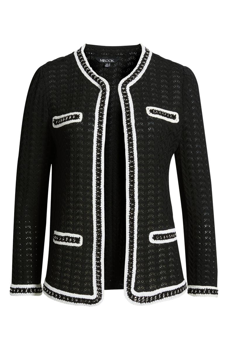 Misook Heritage Chain Trim Pointelle Knit Jacket, Alternate, color, Black/White