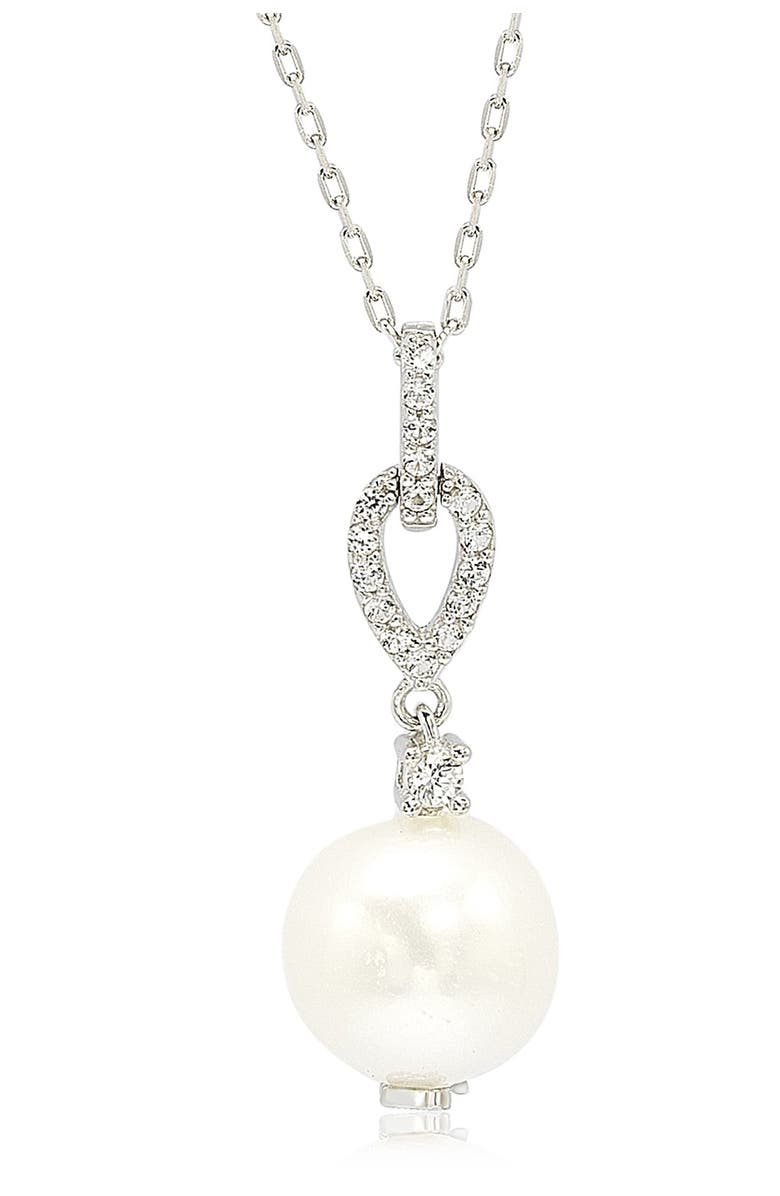 SUZY LEVIAN Sterling Silver 10mm Freshwater Pearl & Created Sapphire Pendant, Main, color, White