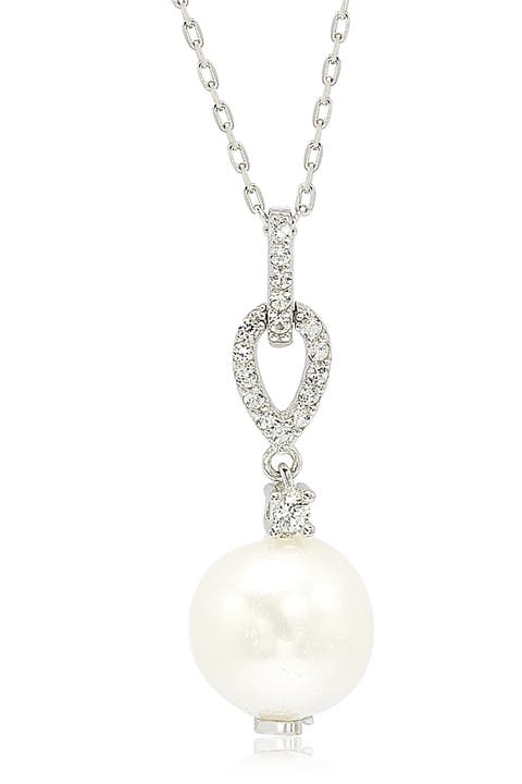 Sterling Silver 10mm Freshwater Pearl & Created Sapphire Pendant