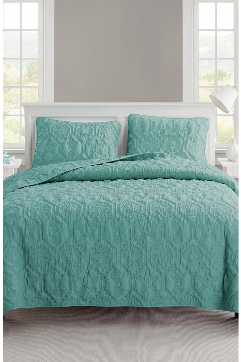 Shore Embossed 3-Piece Quilt Set - King, Main, color, BLUE TEAL