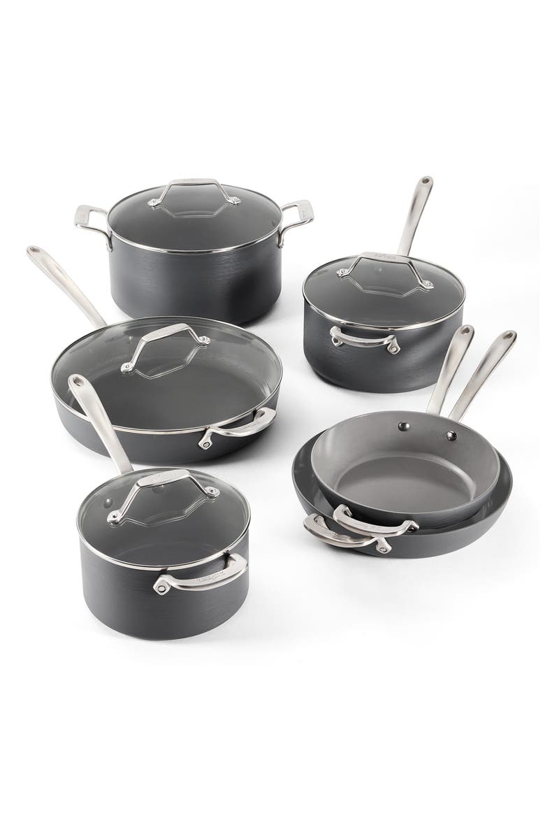 HA1 10-Piece Hard-Anodized Ceramic Nonstick Cookware Set, Main, color, GRAY