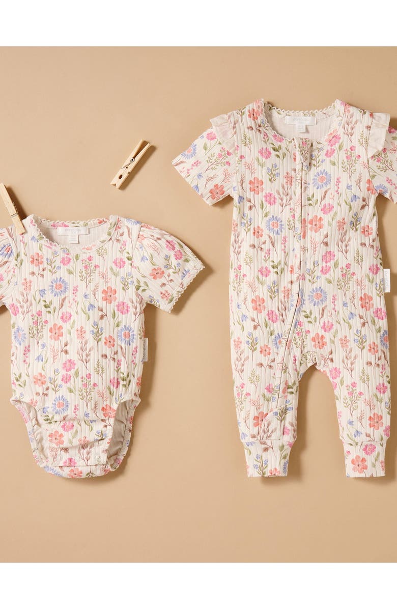 Purebaby Rib Zip Floral Romper, Alternate, color, Geranium Print