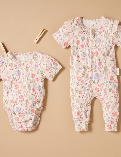 Purebaby Rib Zip Floral Romper In Multi