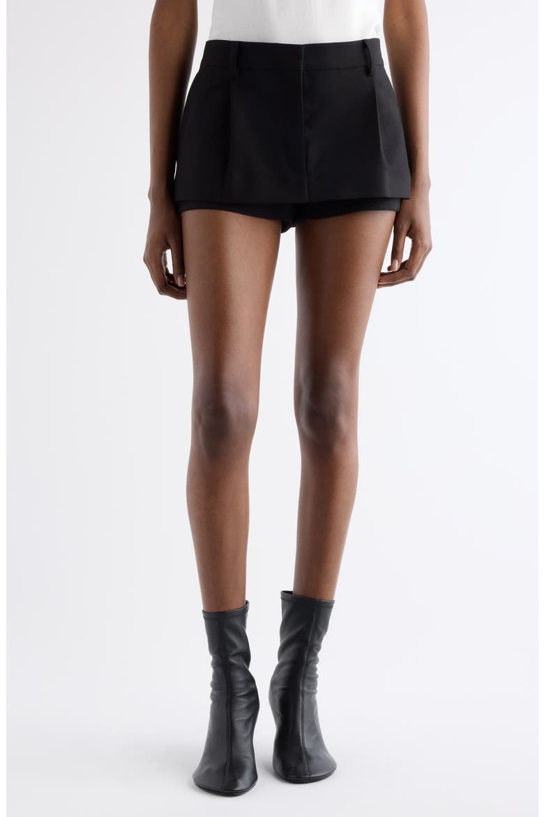 Ikka Layered Pleated Organic Cotton Sateen Miniskirt, Main, color, BLACK