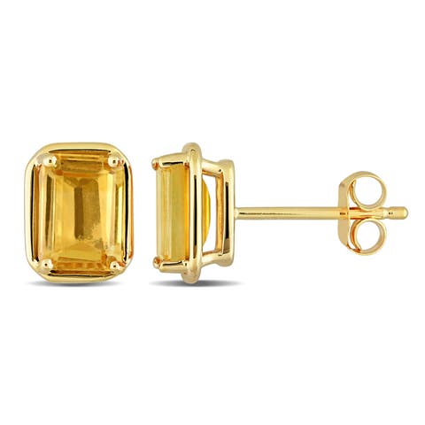 Citrine Octagon Stud Earrings 14k