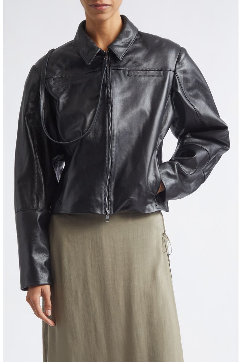 Banui Fitted Leather Jacket, Main, color, 999 - BLACK