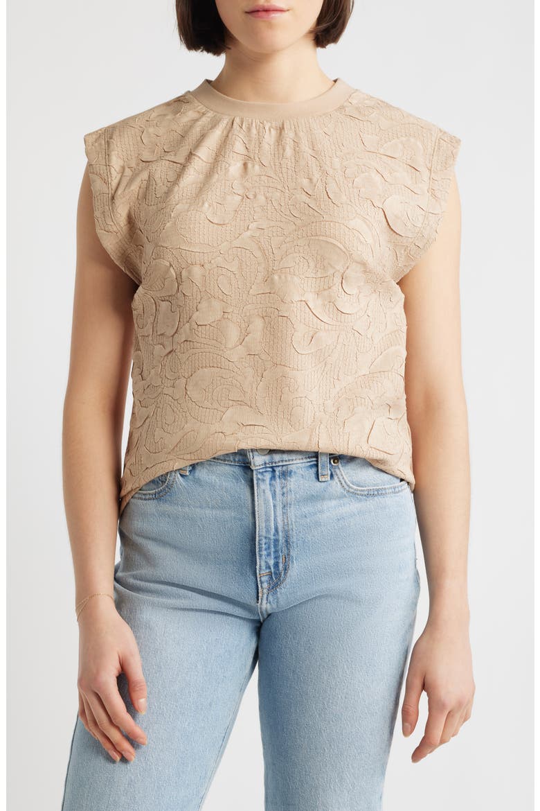 Mixed Media Crinkle Jacquard Top, Main, color, PALE OAK