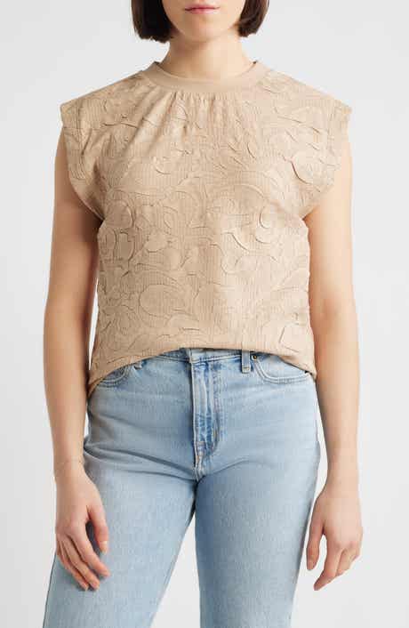 Mixed Media Crinkle Jacquard Top