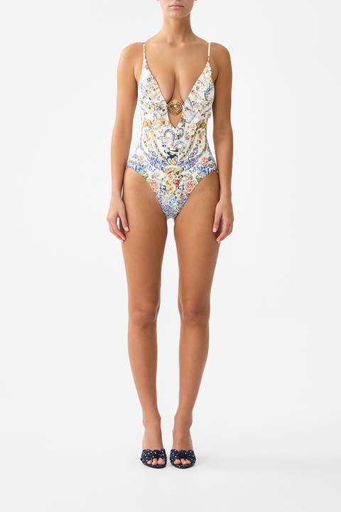 Plunge V Neck One Piece W Frill And Trim