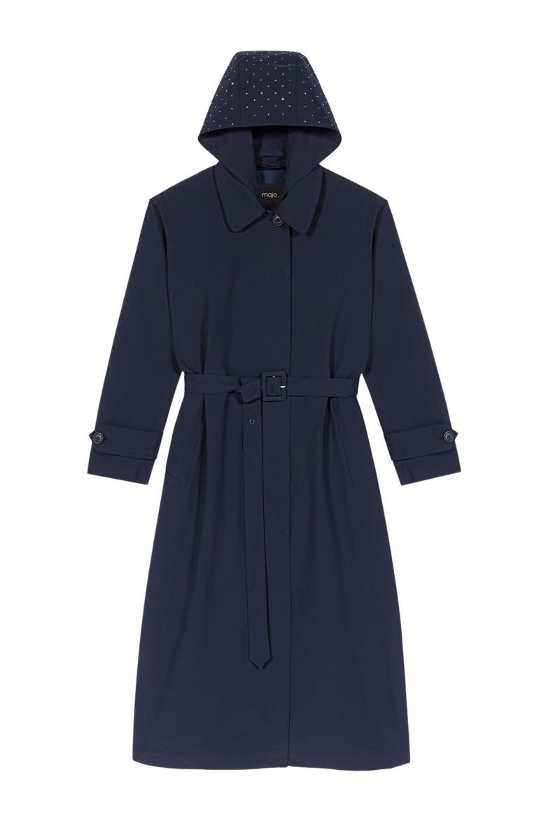 Removable rhinestone-hood trench, Alternate, color, Navy