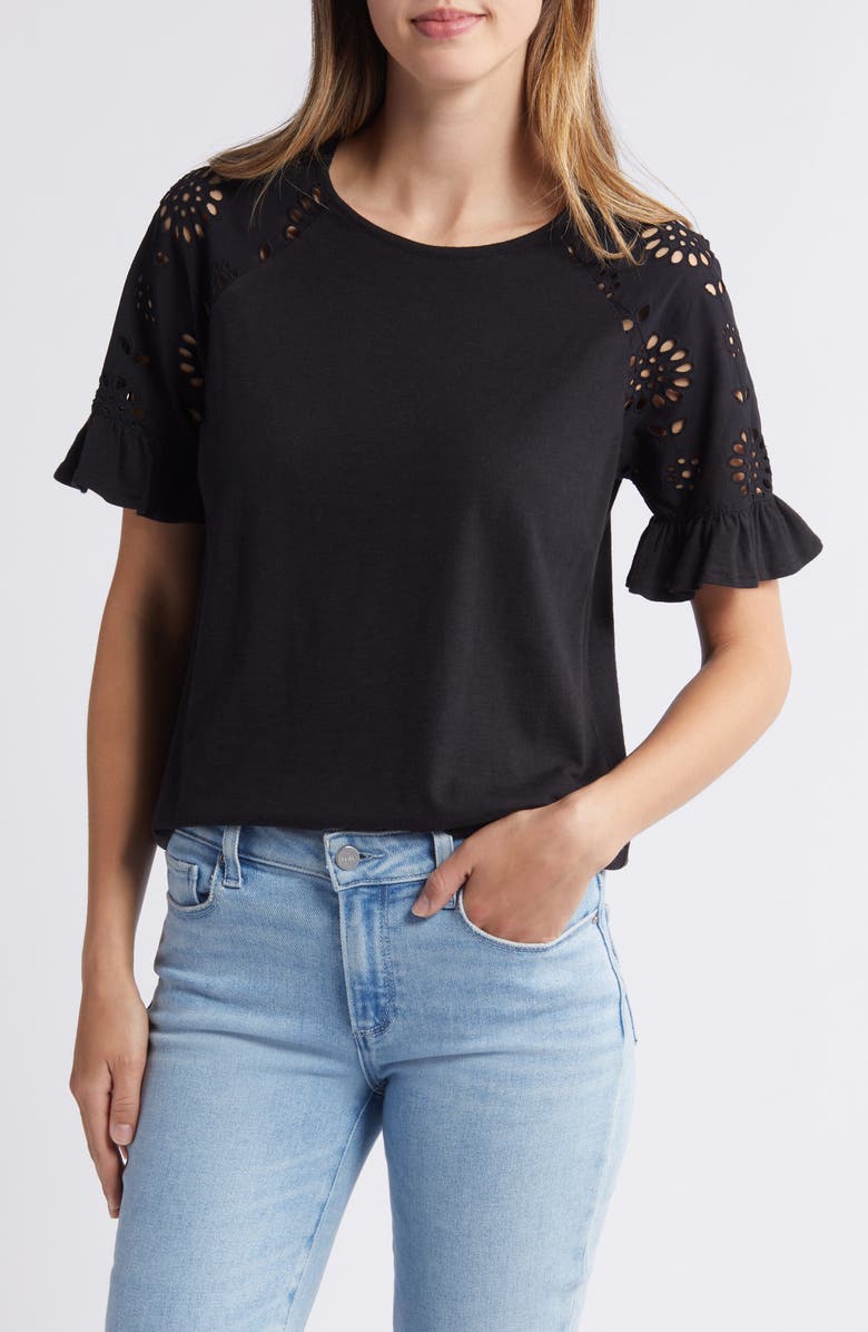 Caslon<sup>®</sup> Eyelet Sleeve T-Shirt, Main, color, 