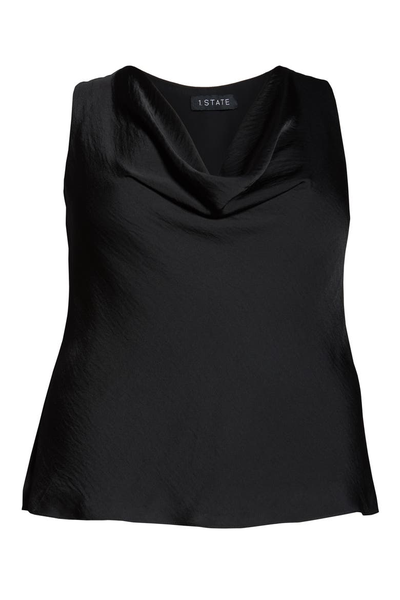 Cowl Neck Rumple Satin Sleeveless Blouse, Alternate, color, 060-RICH BLACK