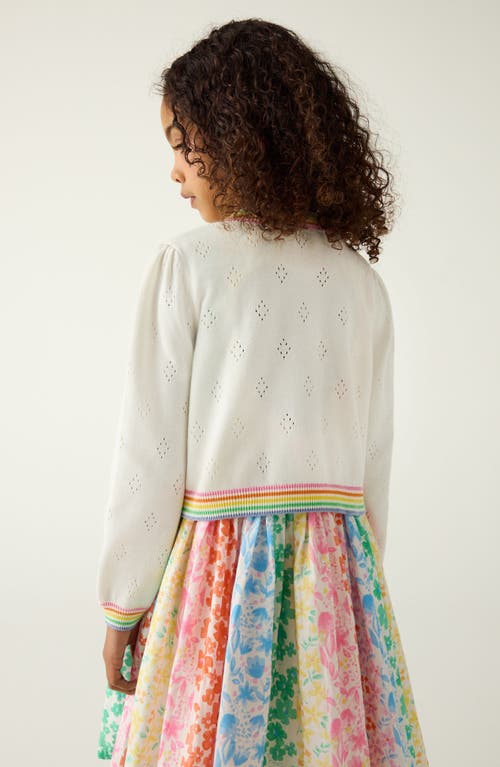 Shop Little Bird Kids' Floral Embroidered Pointelle Cotton Cardigan In White