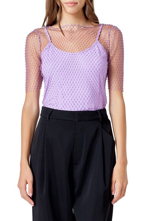 Embellished Mesh Top