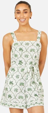 Yumi Palm Print Cotton Playsuit
