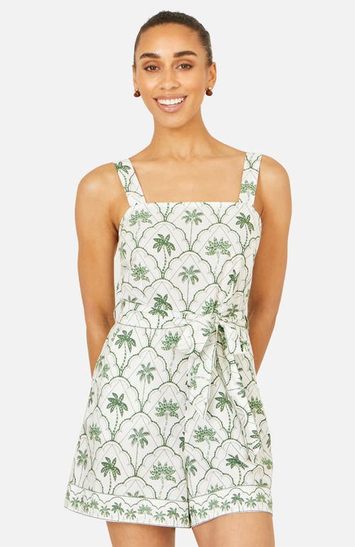 Yumi Palm Print Cotton Playsuit In White